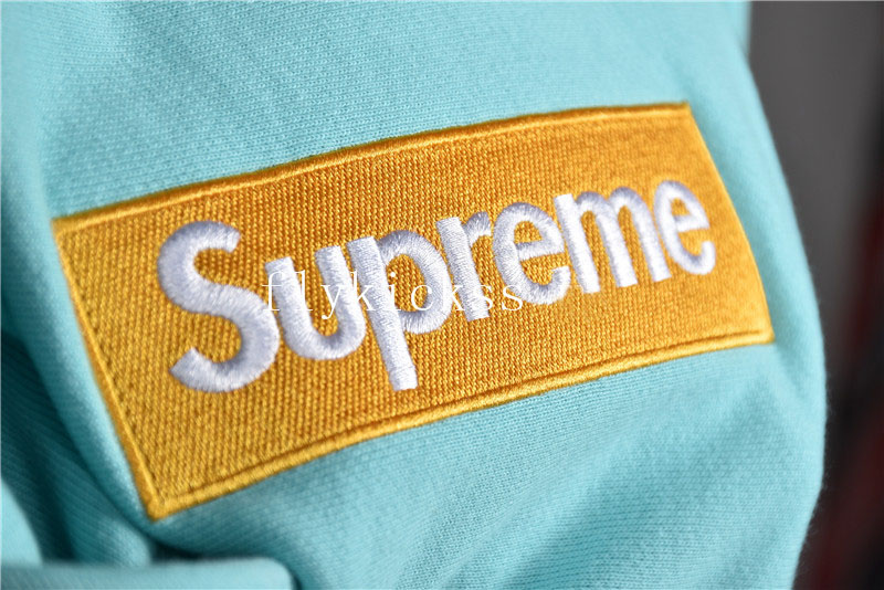 Supreme Ice Blue Hoodie With Yellow Box Logo